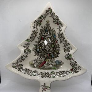 Vintage Johnson Bros Merry Christmas 8” Tree Shaped Candy Dish Plate England